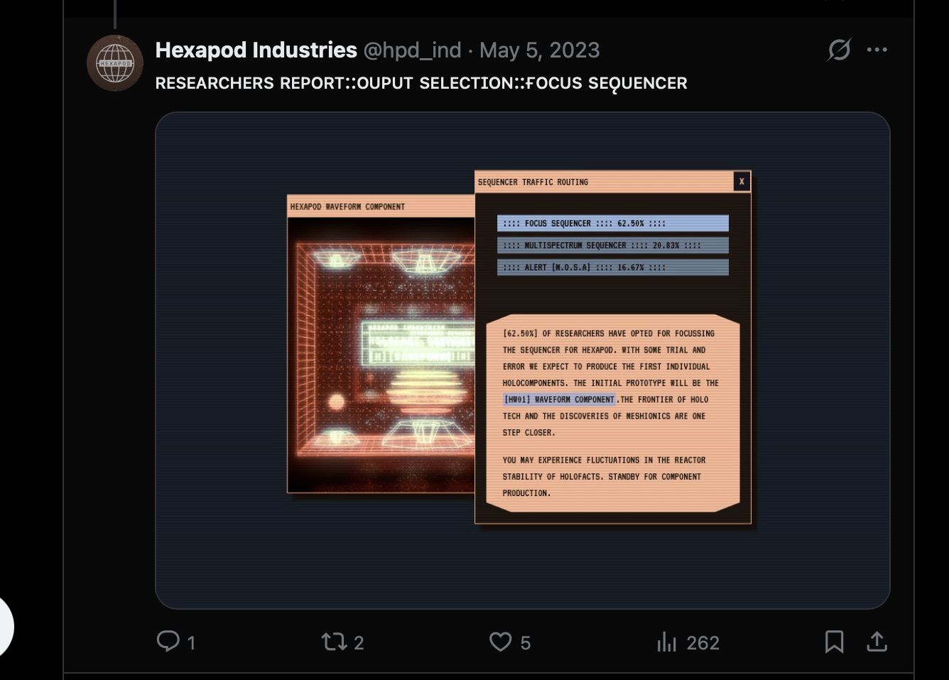 Hexapod’s post asking researchers to focus the sequencer on producing the first waveform component